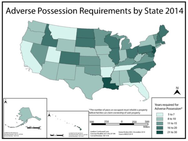 Map of Adverse Possession Laws in the US